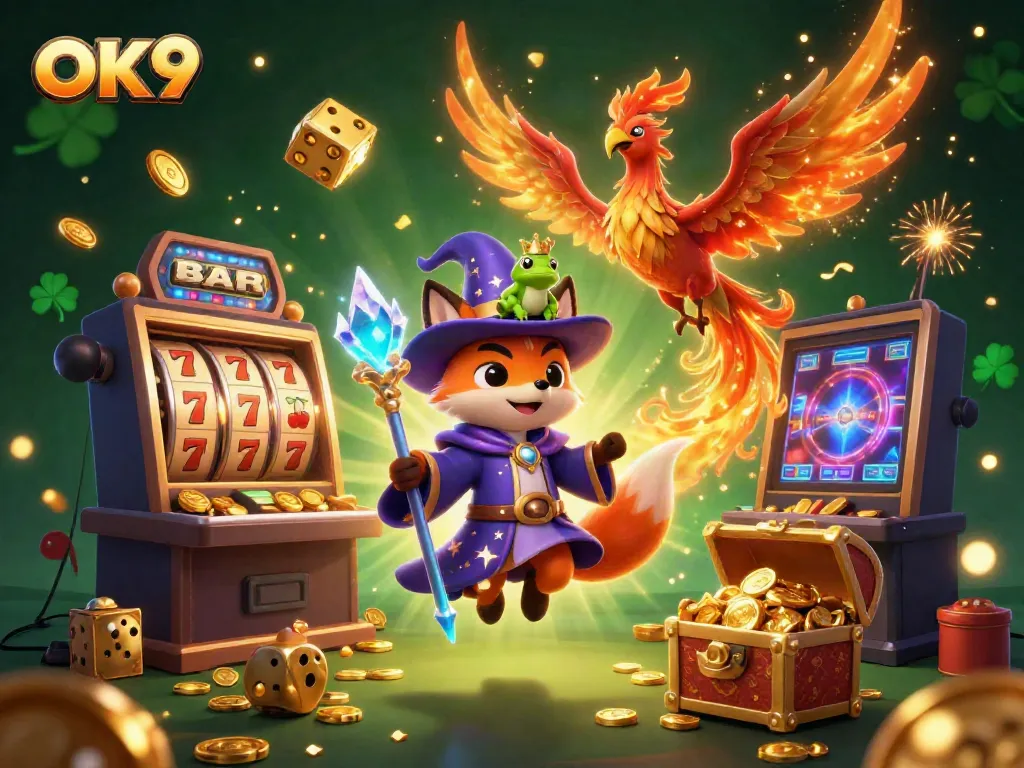 Engage in the vibrant world of OK9 with a magical slot explosion and whimsical characters.