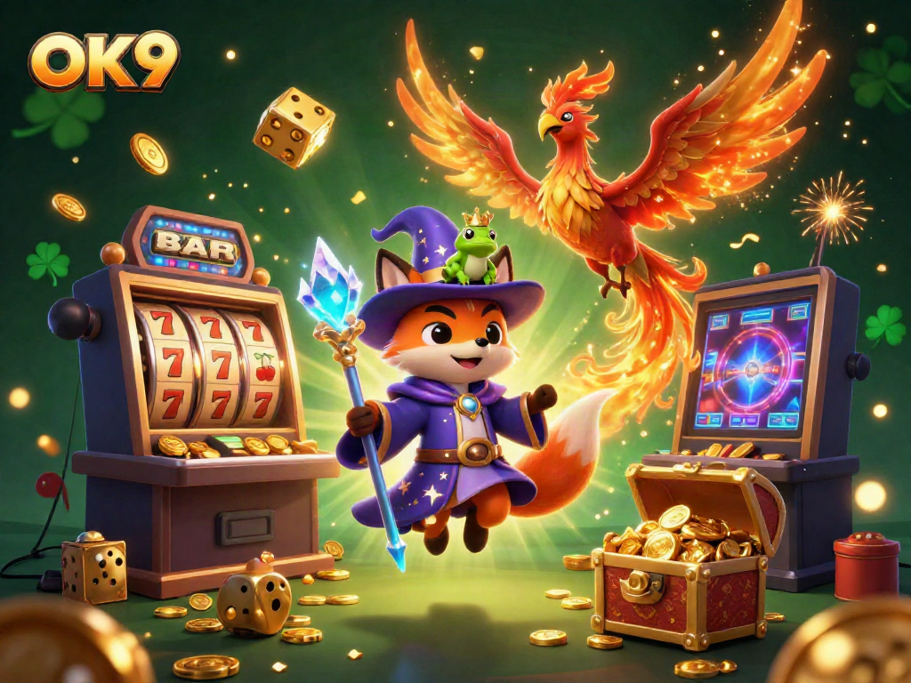 Engage in the vibrant world of OK9 with a magical slot explosion and whimsical characters.