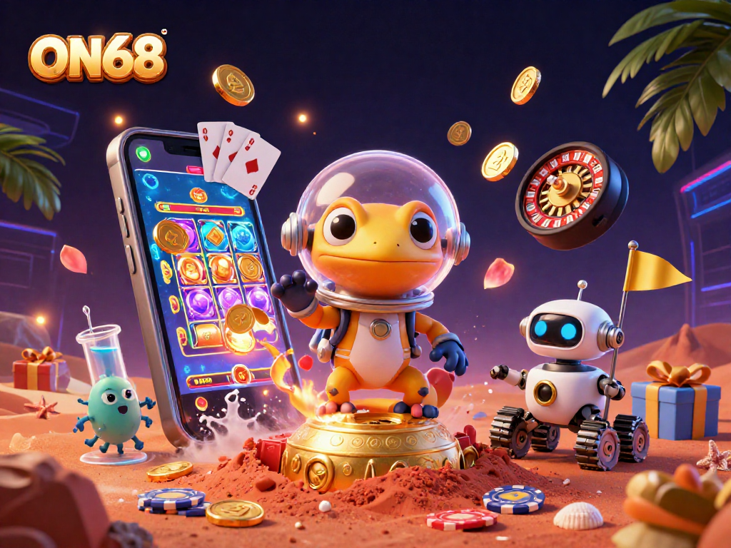 Experience excitement at ON68 with a Martian gecko uncovering a golden casino!