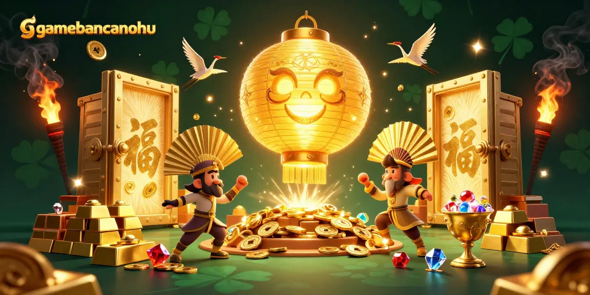 Experience the vibrant world of gamebancanohu with dynamic scenes of golden treasures and mystical characters.