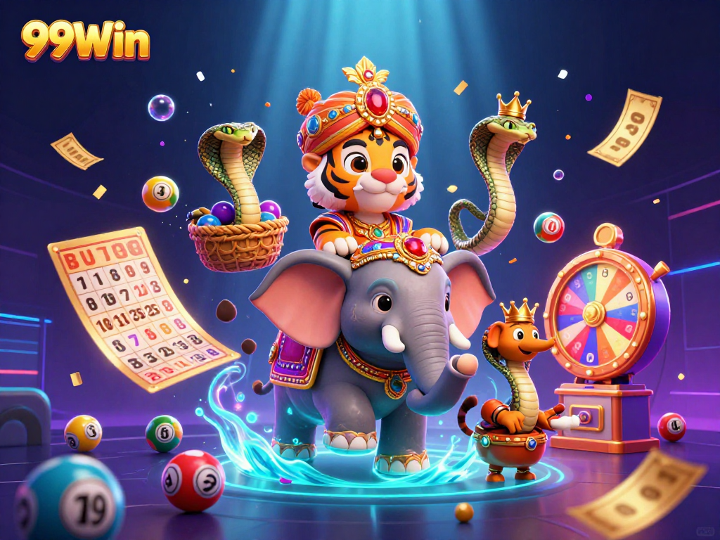 Experience 99Win's vibrant prize scene filled with dynamic games and colorful lottery elements.