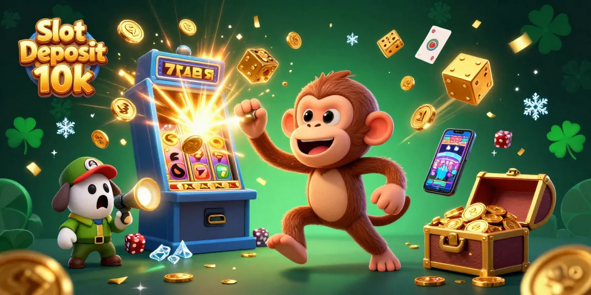 Experience the excitement of slot deposit 10k gameplay in a dynamic casino illustration with vibrant characters.
