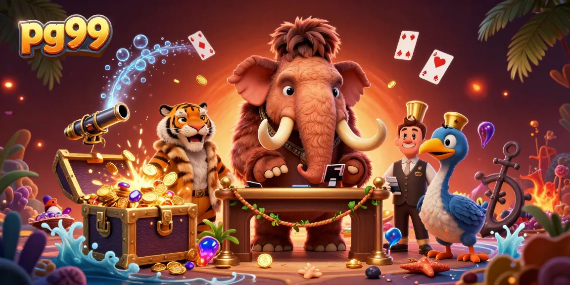 Win big with pg99 at the casino, featuring vibrant characters and exciting game elements.