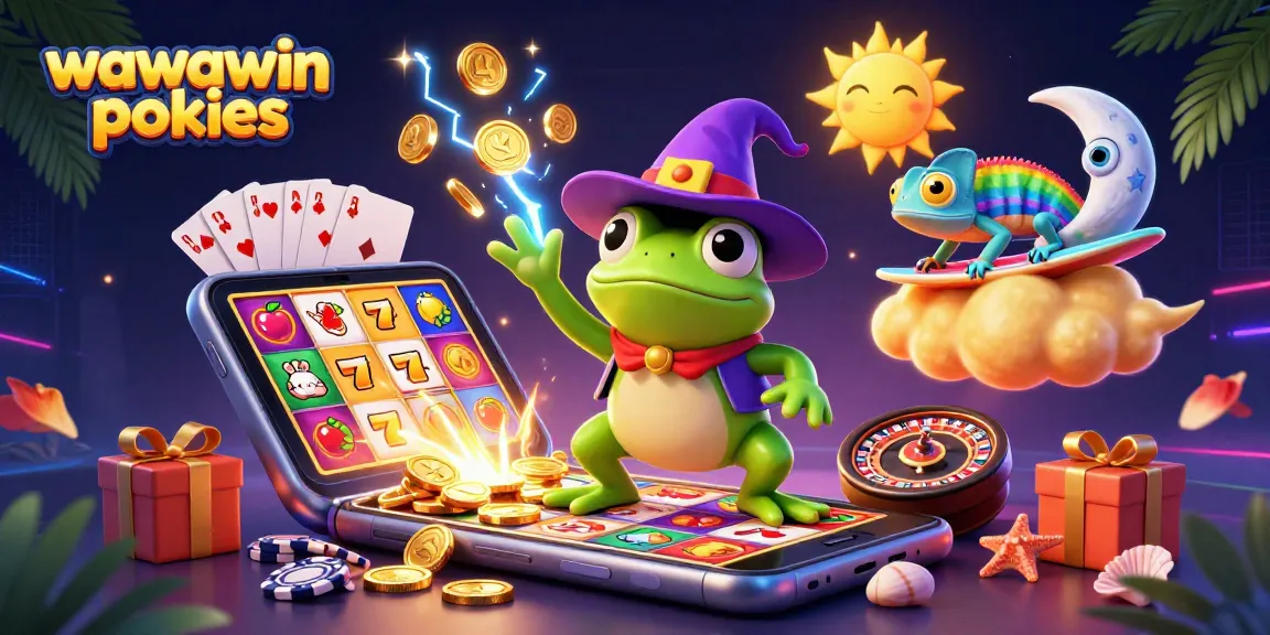 Spin and win with wawawin pokies; a vibrant scene showcasing fantasy characters and slot game excitement.
