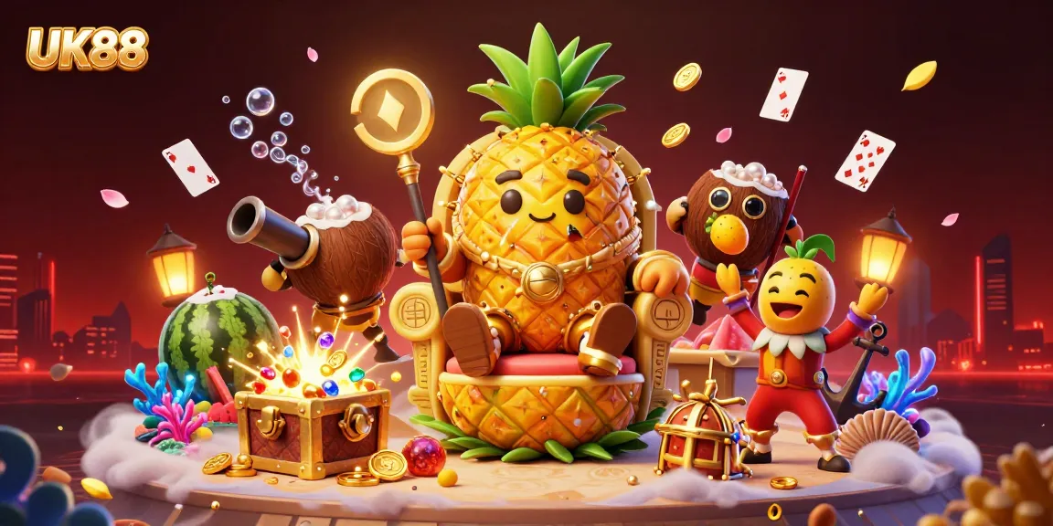 Immerse in the UK88 casino world with vibrant characters and dynamic gameplay elements in a captivating 3D scene.