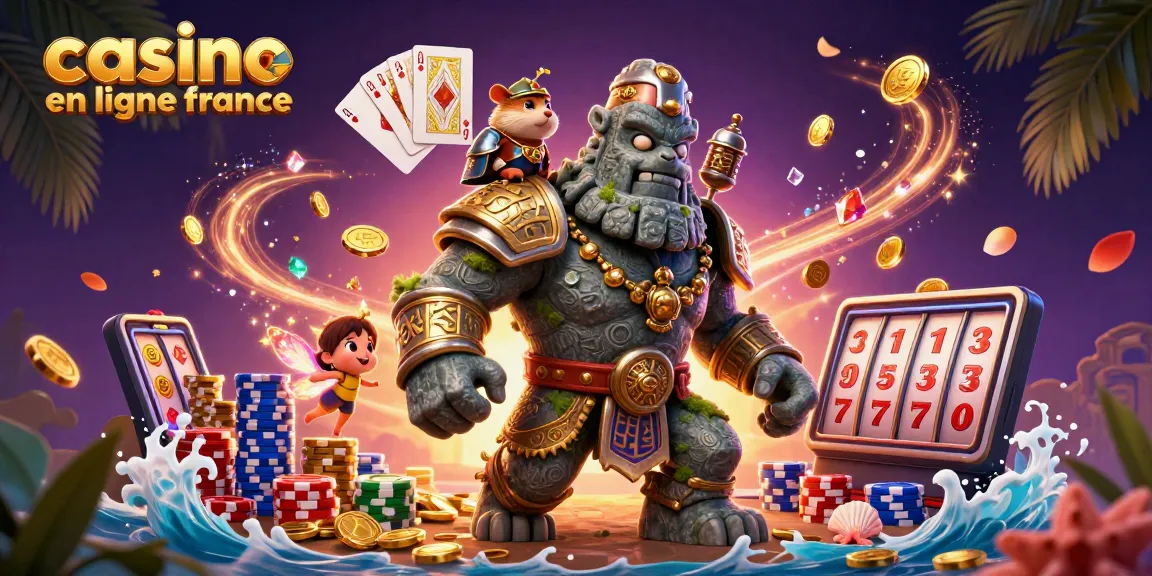 La magie des jeux de casino en ligne France avec un golem gardien et des pièces d'or en cascade