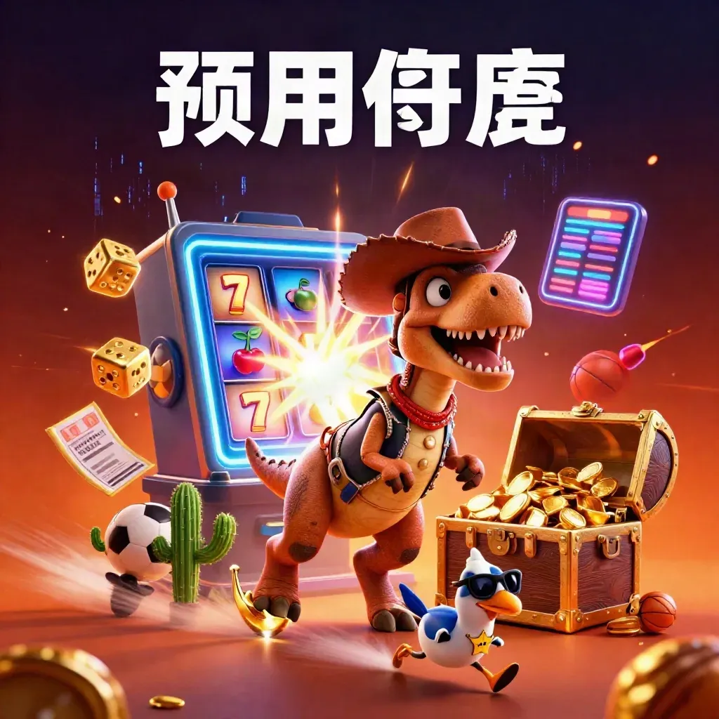 Cowboy T-Rex, cactus sidekick and sheriff roadrunner amid slot gold and neon casino effects.
