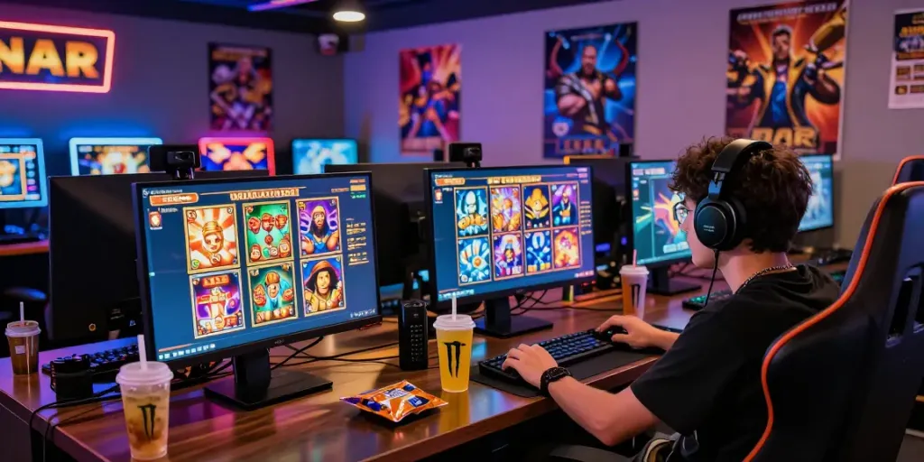 Engaging player exploring slot online gacor games on a vibrant gaming setup