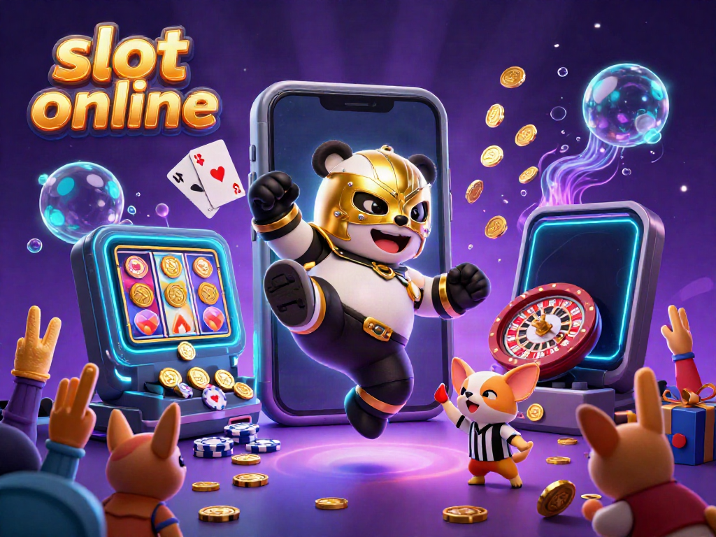 Engage in thrilling slot online gameplay with a vibrant illustration of fun characters and casino elements.