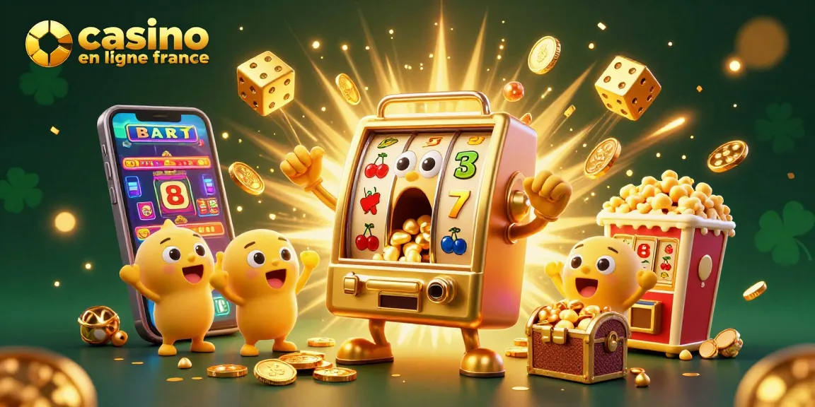Découvrez un jackpot spectaculaire au casino en ligne en France avec des machines à sous et des pièces dorées qui tombent.
