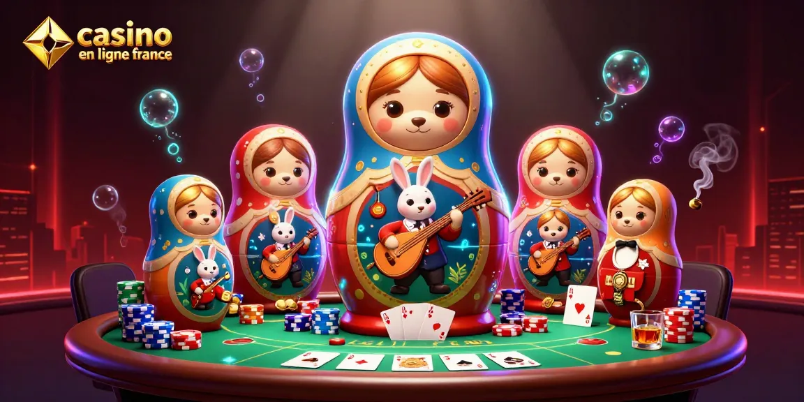 Casino en ligne France : ours matriochka et lapin de balalaïka dans une scène de jeu captivante.