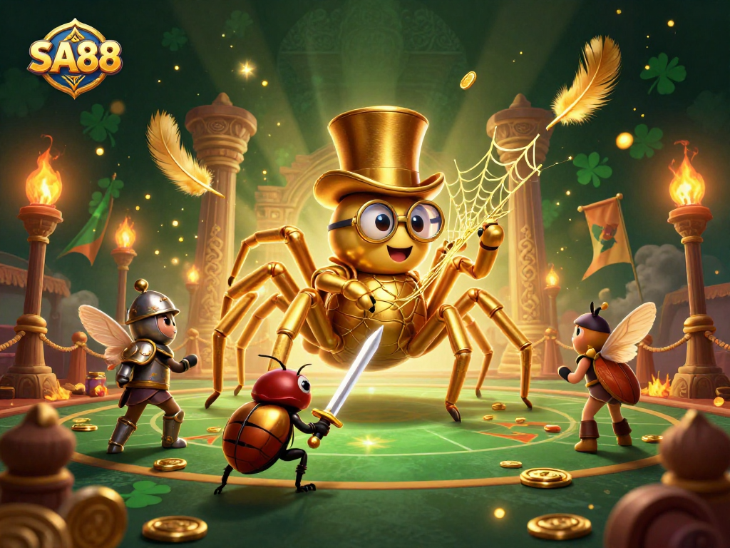 Engage in thrilling bets with SA88 as the golden tarantula spins a web of fortune in a vibrant casino.