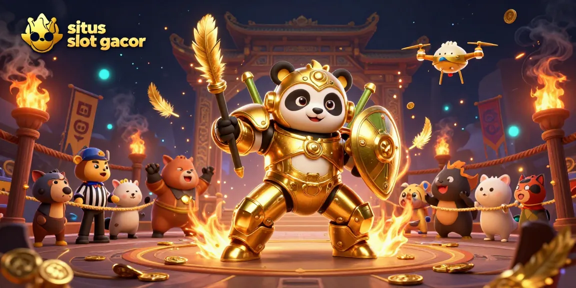 Permainan di BMWSLOT88 dengan link situs slot gacor menghadirkan robot tempur panda emas yang siap bertarung.