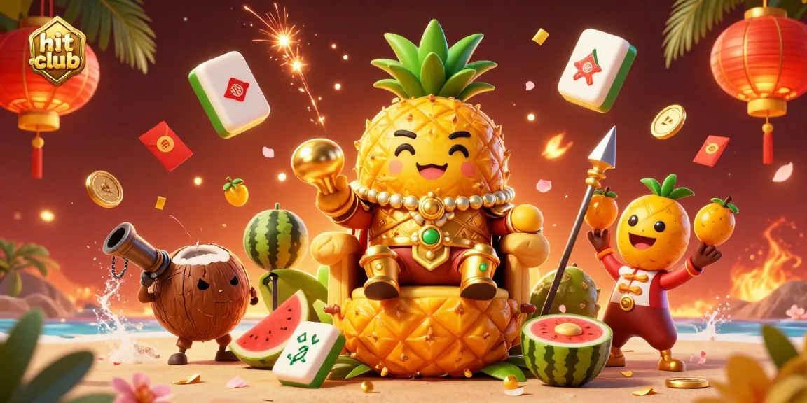 Win big at hit club with vibrant casino-themed illustration showcasing a pineapple king and dynamic elements.