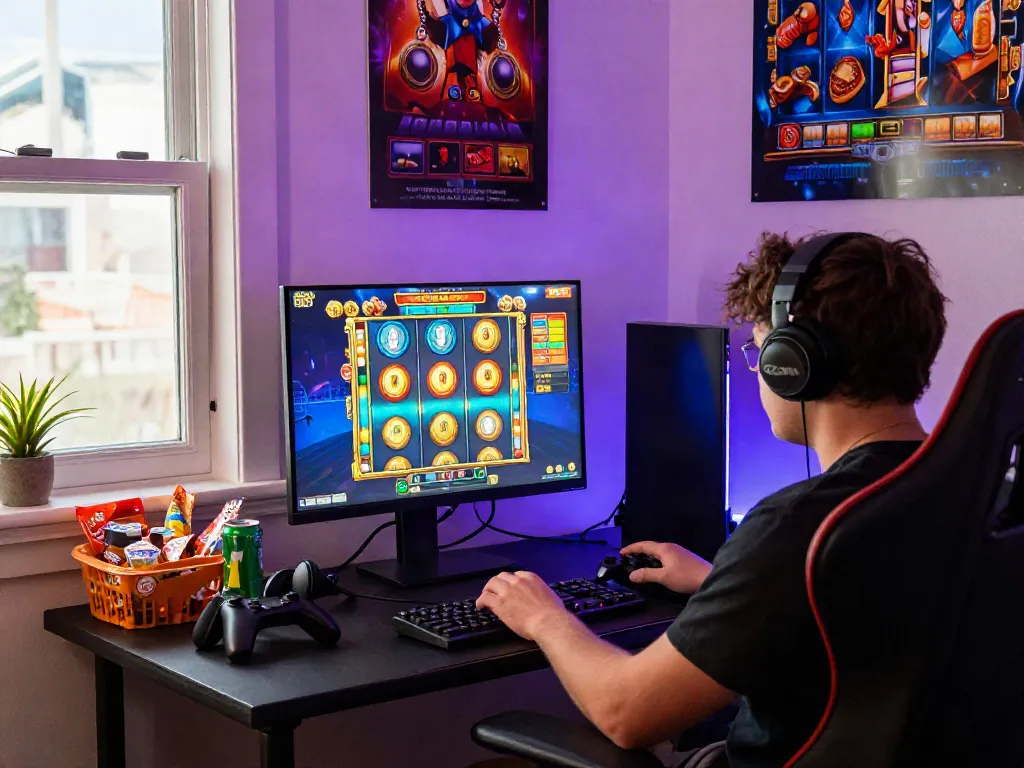 Exciting online gaming scene with vibrant slot resmi visuals and immersive setup.