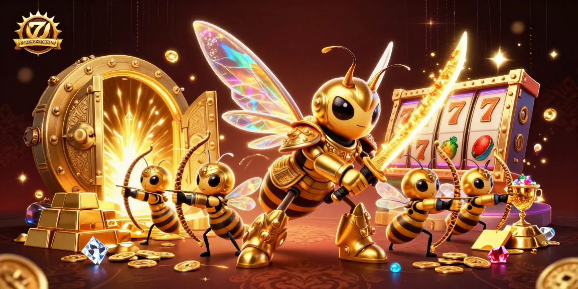 Taigamebancaanxu showcases players winning big with golden hornets and slot reels in a vibrant 3D casino.