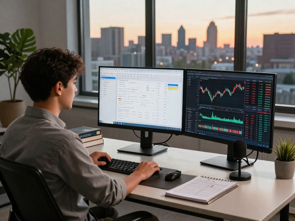 在交易工作空间中，交易员使用TradingView分析股票和加密货币数据，展现高效的交易环境。