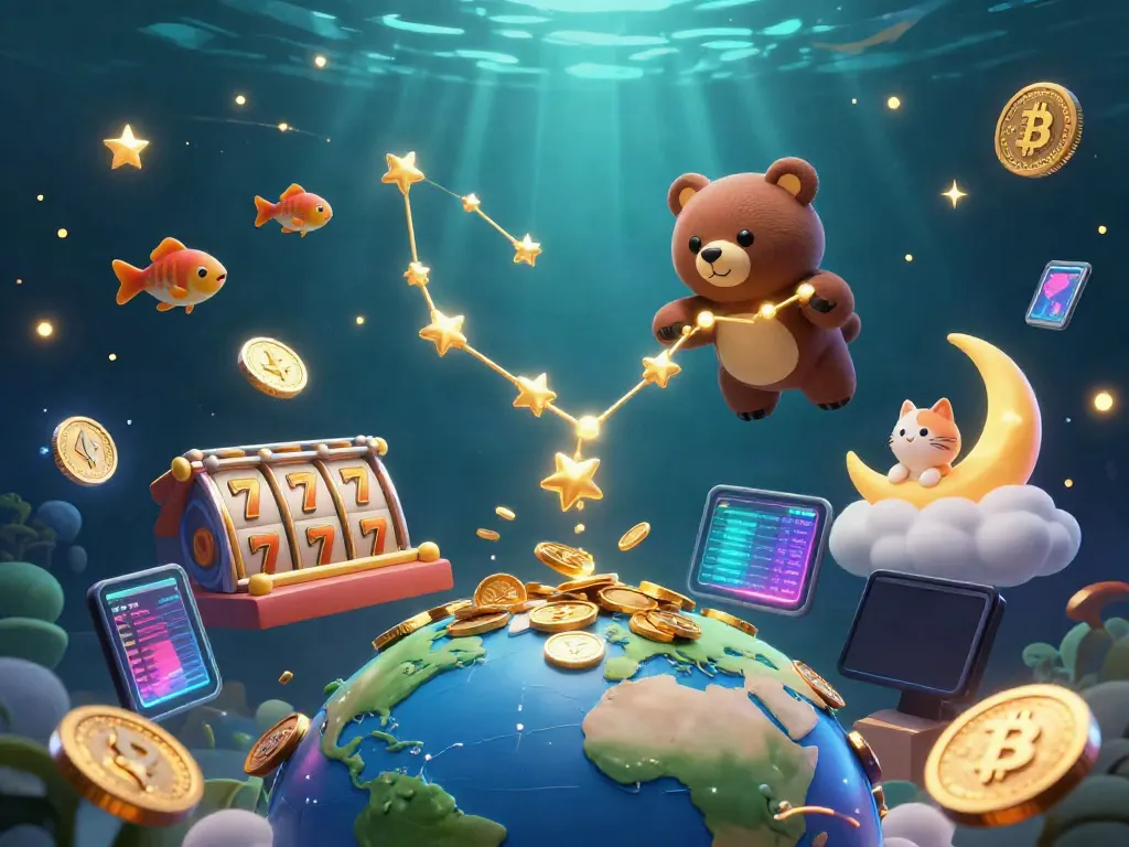 Experience the thrill of BK88 com with a constellation bear scooping coins in this vibrant casino scene.