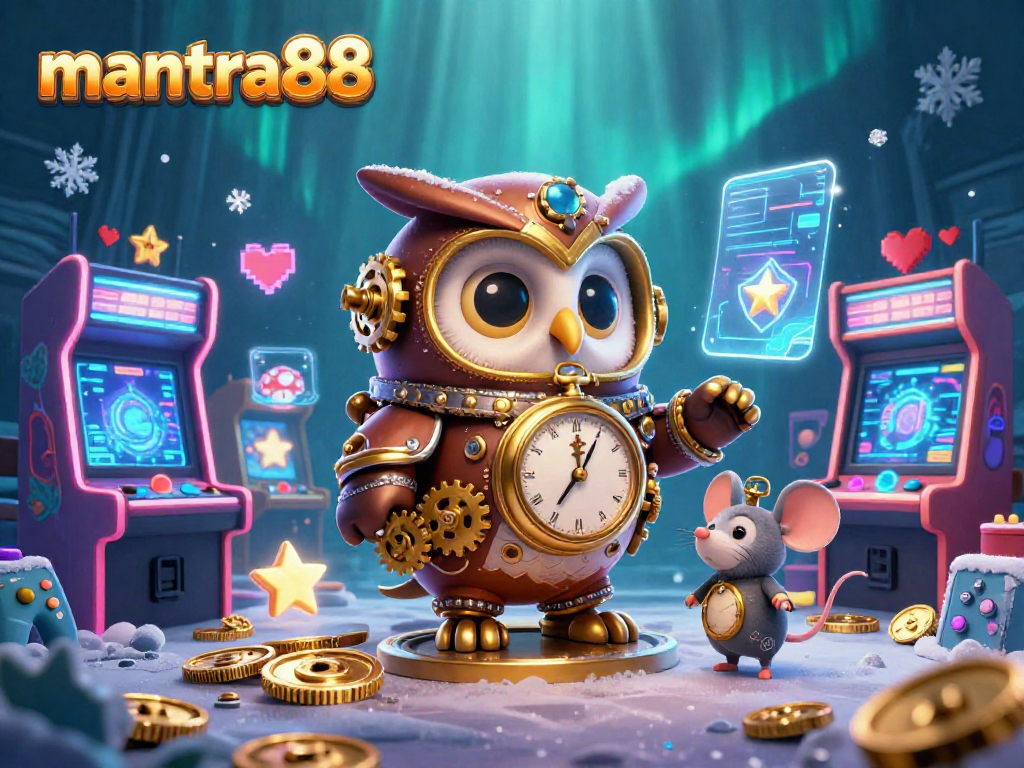 Experience the exhilarating vibe of mantra88 with our animated steampunk owl embracing the world of casino gaming.