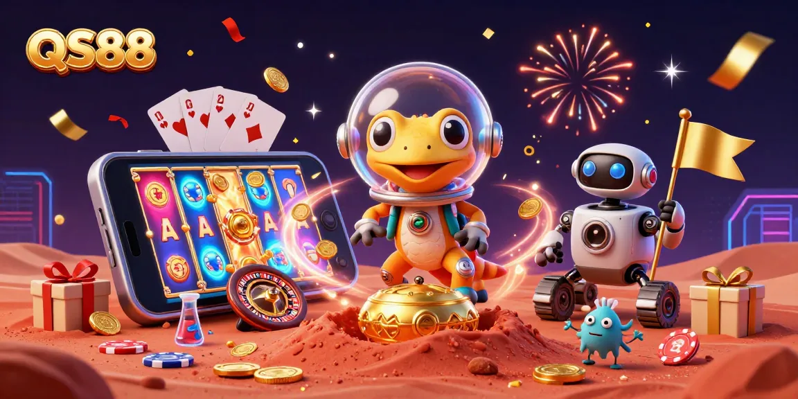 QS88 Martian gecko discovers a golden casino with dynamic slots and gaming elements.