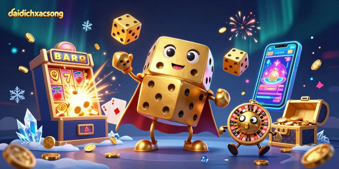 Engage with daidichxacsong's vibrant 3D casino scene, featuring dynamic golden dice and exciting gameplay elements.