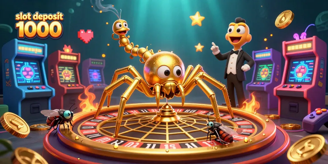 Engage with the exciting slot deposit 1000 gameplay featuring a golden spider and colorful game elements.