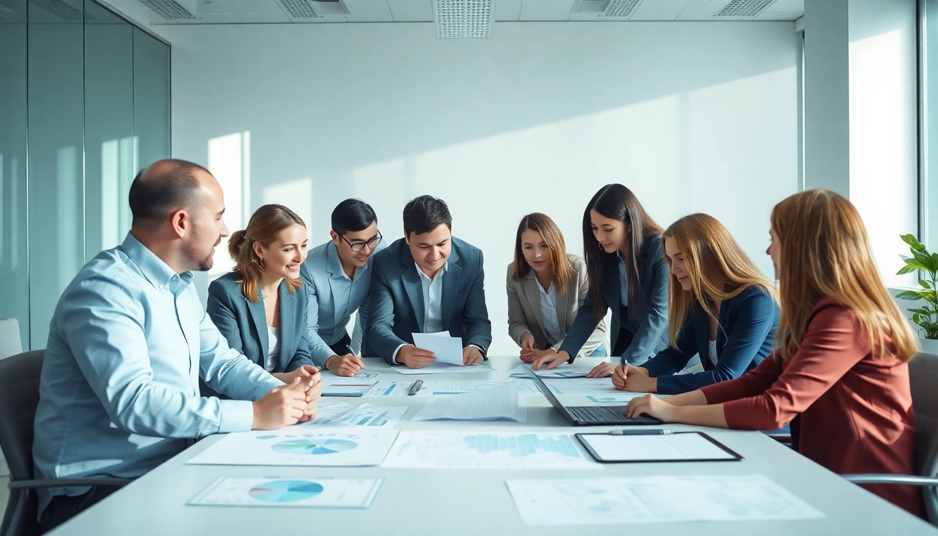 Engaging professionals discussing Product Commercialization Services in a modern office.