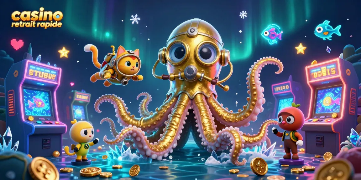 Engagez-vous dans le jeu avec casino retrait rapide et plongez dans une illustration captivante d'un kraken et un chat plongeur.