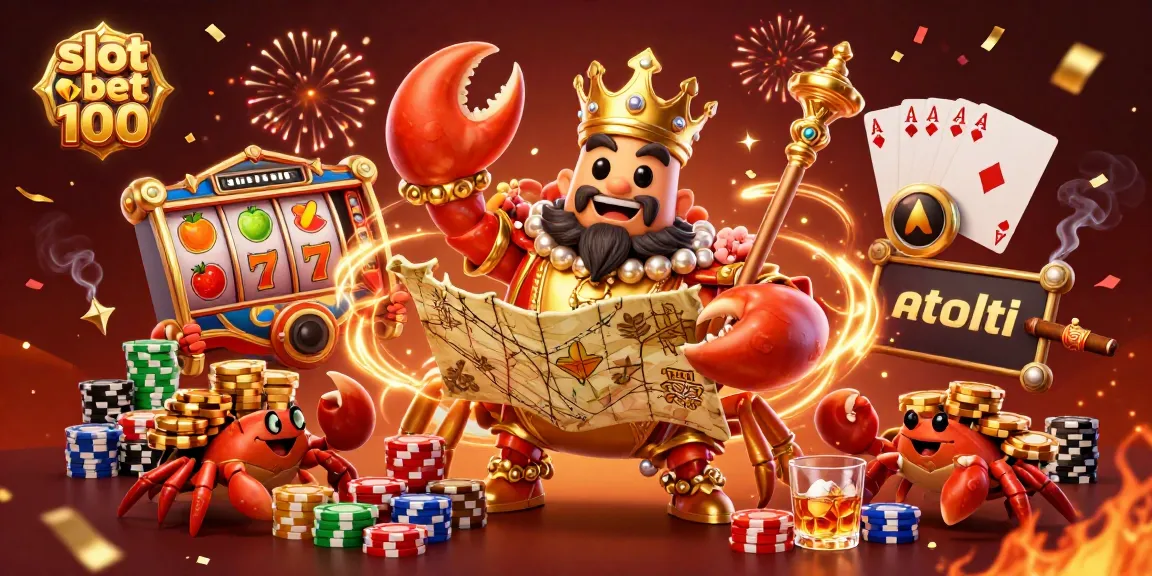 Experience the excitement of slot bet 100 with a vibrant 3D illustration featuring a golden crab emperor and colorful game elements.