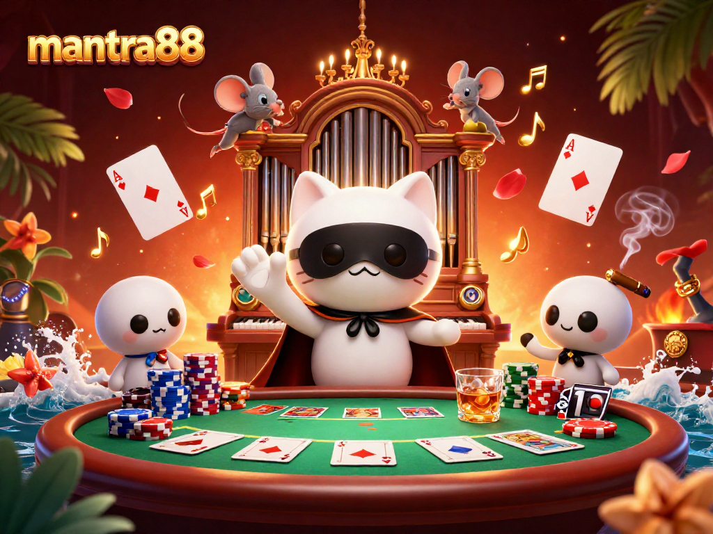 Engage with mantra88's thrilling gaming experience at an ornate casino featuring vivid game elements.
