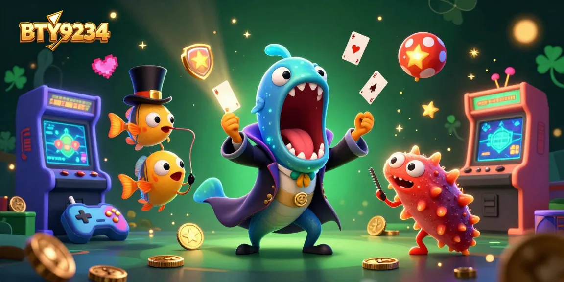 Engage in a thrilling magic show at BTY9234 with a bioluminescent eel and anglerfish in a vibrant casino scene.