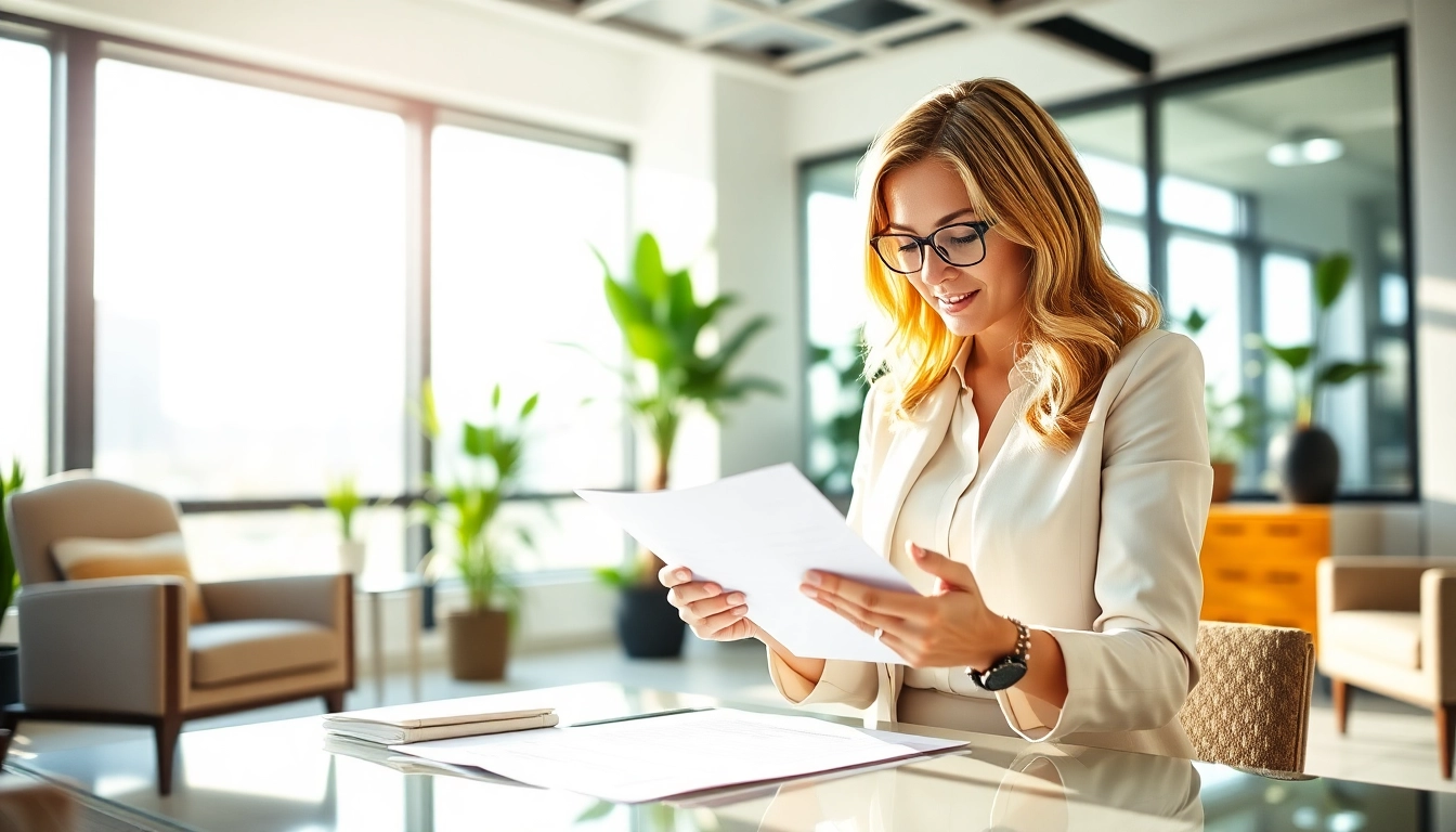 Evaluate title insurance services with a professional in a modern office setting.