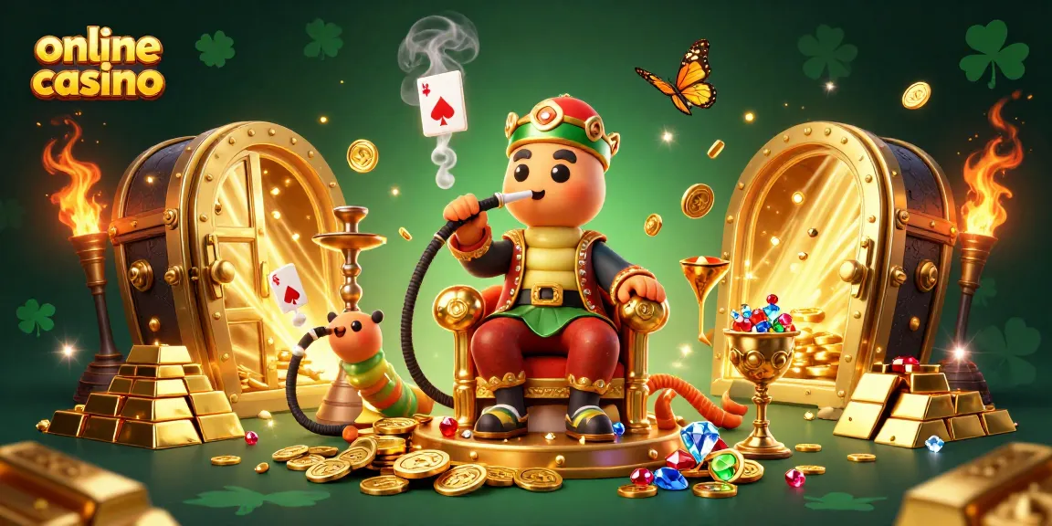 Gana en el online crypto casino con un maestro hookah y monedas doradas en un entorno vibrante.