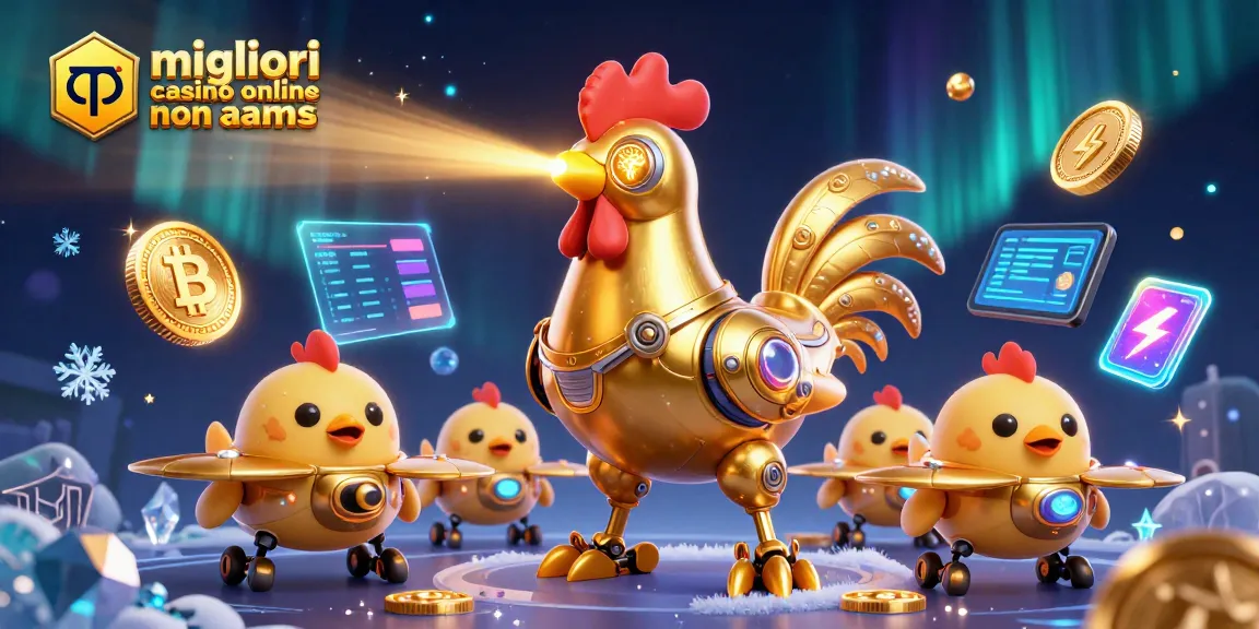 Gioca ai migliori casinò online non AAMS con un robot gallo futuristico e droni che portano fortuna.