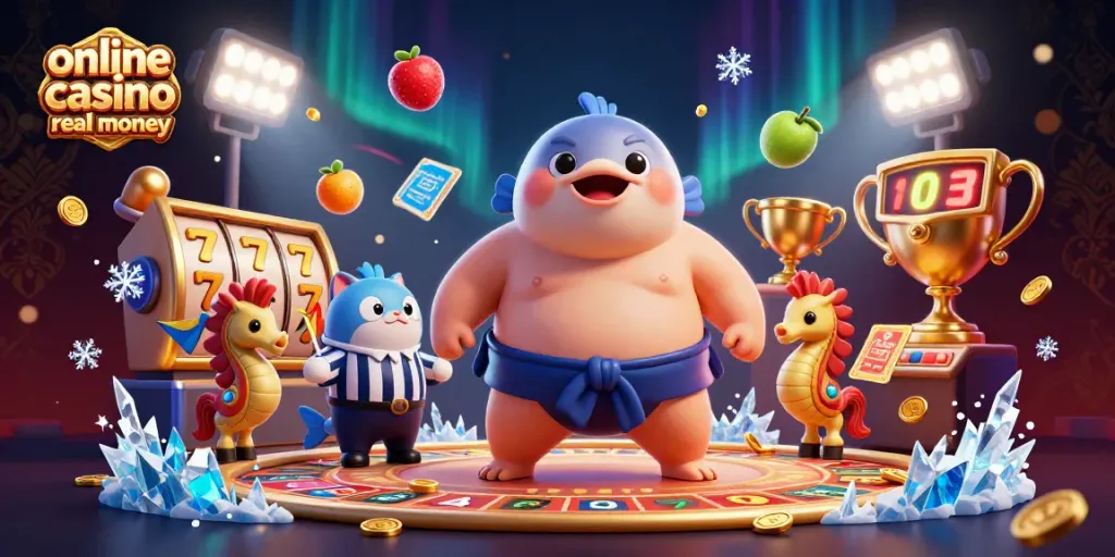Engage in the thrill of online casino real money with slot reels and a dynamic underwater scene bursting with action.
