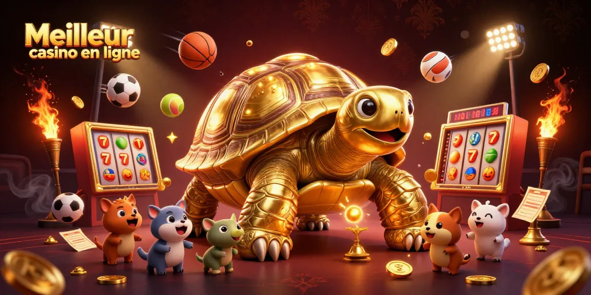Experience the thrill at Meilleur casino en ligne with a lively 3D scene showcasing a golden tortoise pinball.