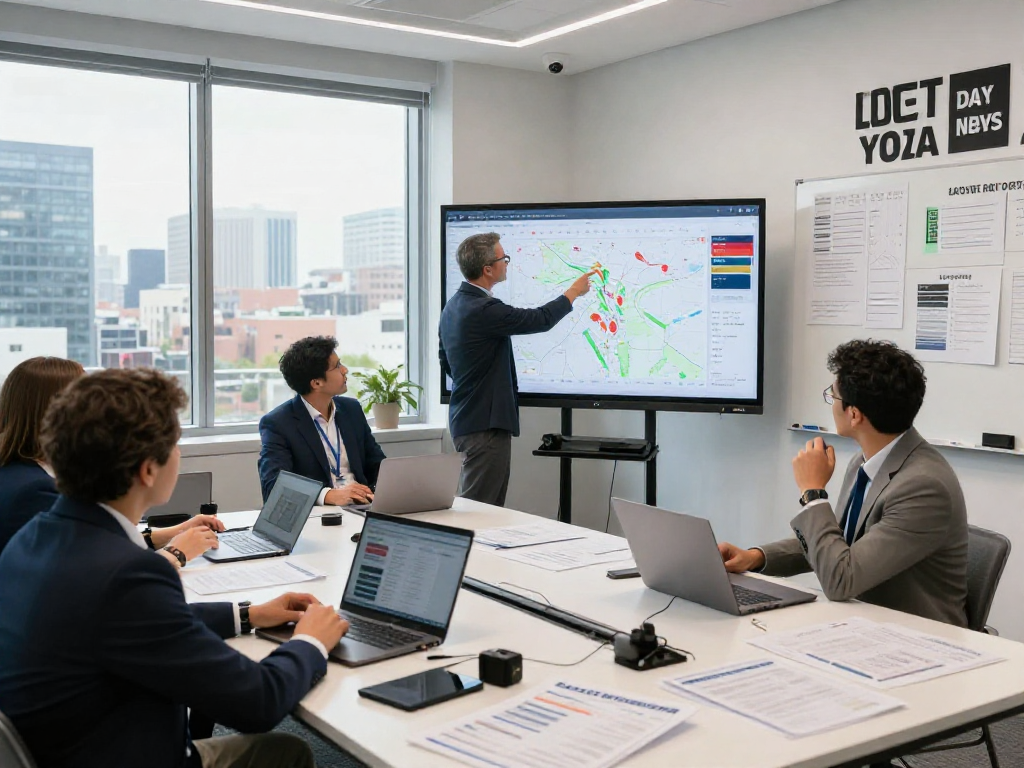 Engaging political campaign strategy meeting scene emphasizing answer engine optimization and voter targeting insights.