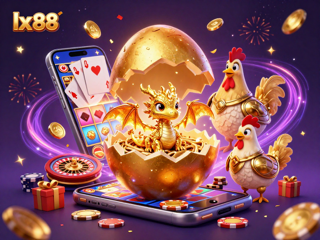 Catch thrilling moments at lx 88 with a golden dragon and poker chips, embodying winning excitement!