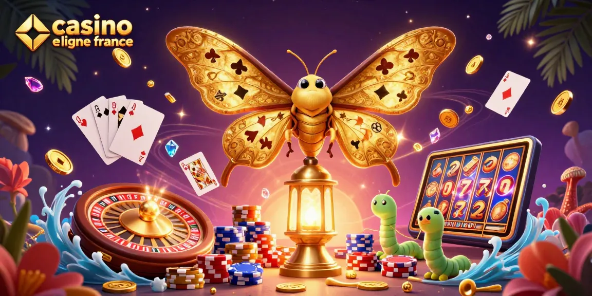 Plonger dans le monde des jeux avec casino en ligne france, où des pièces d'or et cartes brillent.