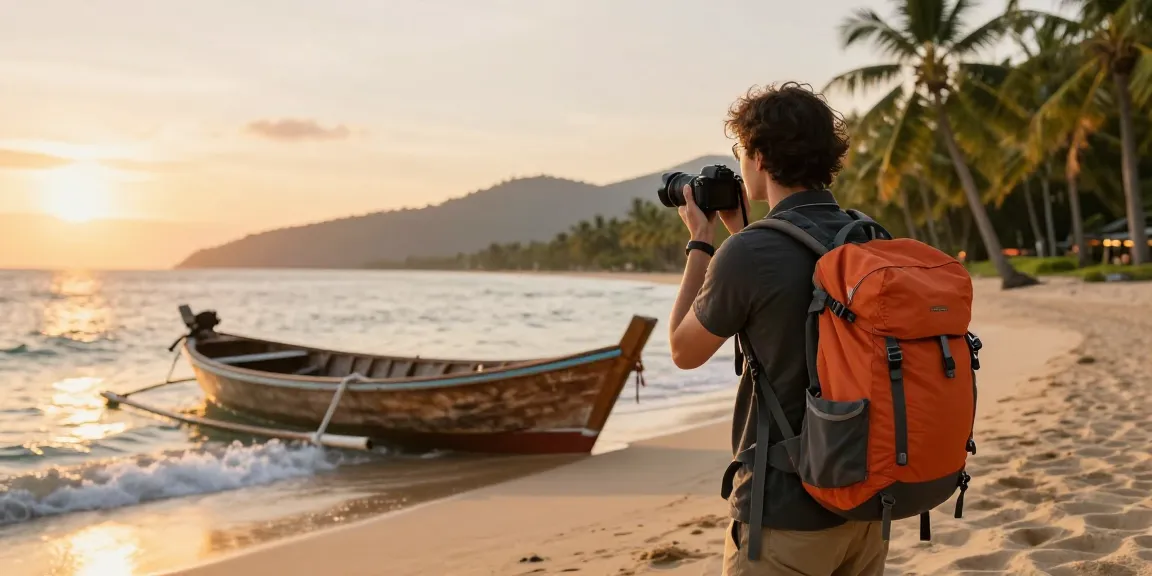 Traveler capturing the sunset at a beautiful beach, showcasing NAGA2000 adventures in stunning landscapes.