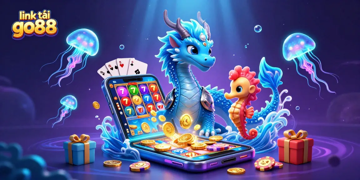 Experience the thrill of online gaming with link tải go88 featuring a vibrant 3D scene of casino elements and a mystical underwater theme.