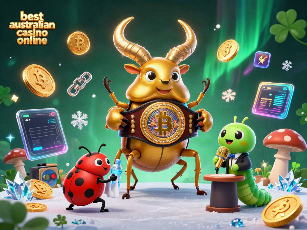 Experience the excitement of best australian casino online with a dynamic boxing match featuring a golden stag beetle and vibrant crypto elements.