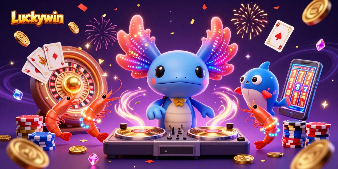 Experience the excitement of Luckywin with vibrant casino-themed 3D art full of action and fun!
