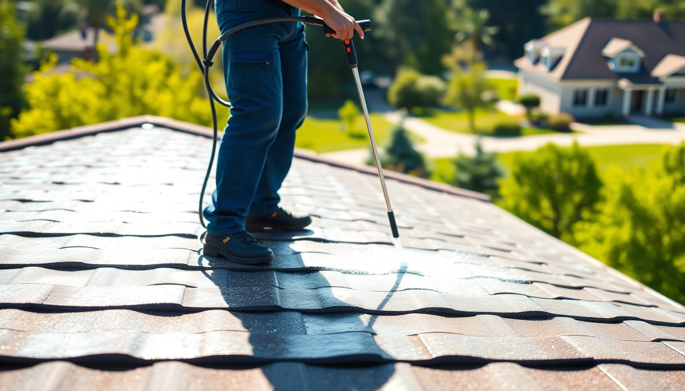Roof Cleaning service technician ensuring a spotless finish on a beautifully maintained roof.