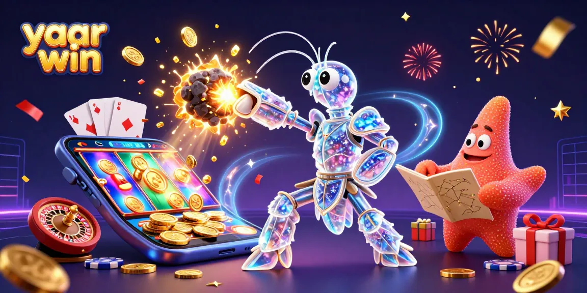Experience a vibrant scene illustrating yaar win with a galactic samurai shrimp and starfish in a dazzling casino atmosphere.