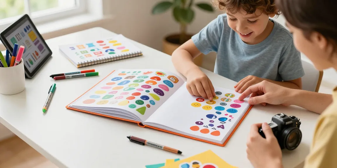 Engaging scene of a reusable sticker book being enjoyed by a child and parent, showcasing creativity and fun.