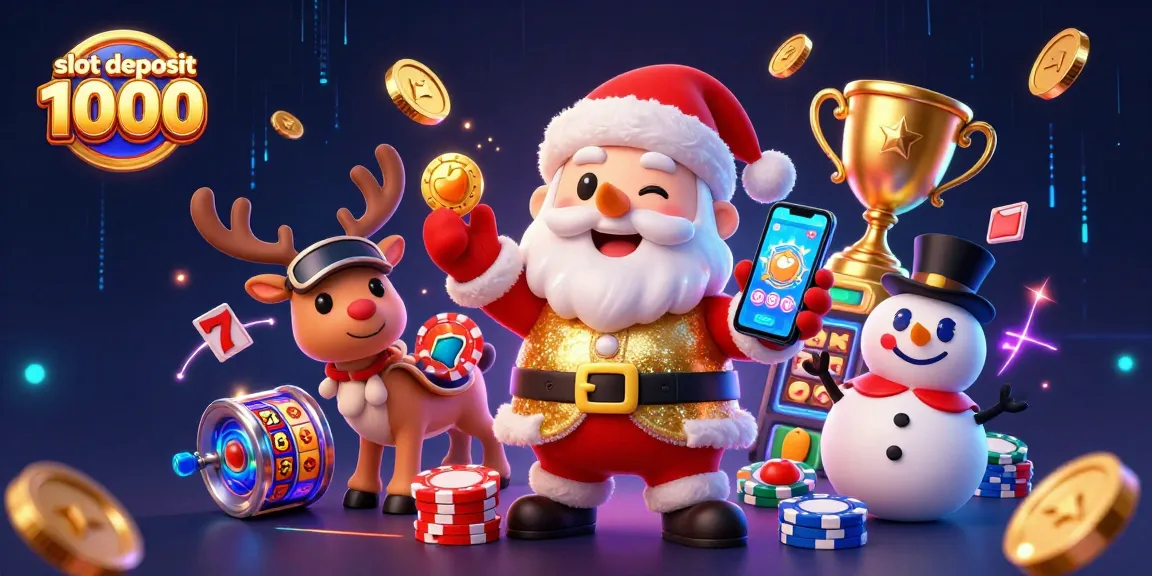 Experience thrilling wins with the vibrant scene showcasing slot deposit 1000 and festive characters.