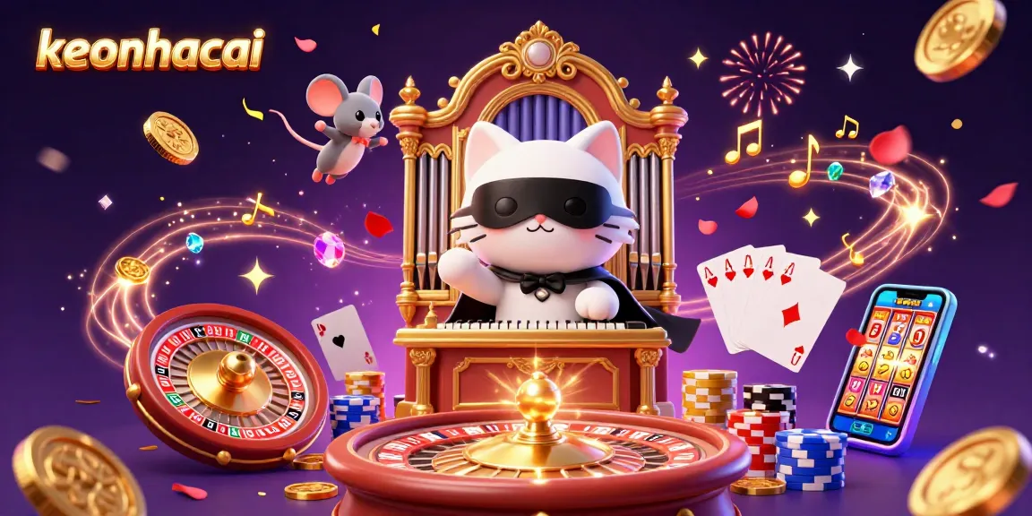 Engage with keonhacai while enjoying a vibrant 3D casino scene filled with glittering elements.