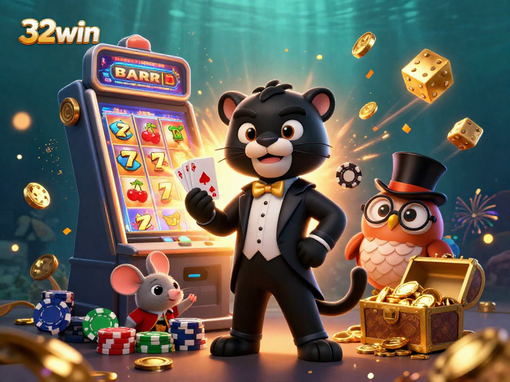 32win card dealing panther engages players with a lively casino gaming scene.