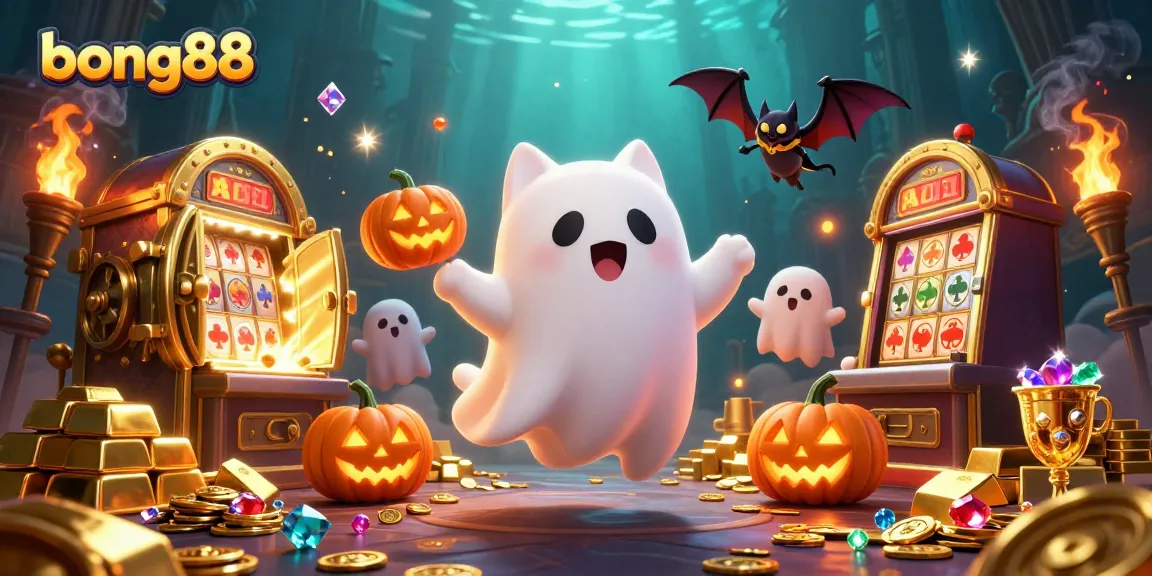 Experience the thrill of bong88 with a ghost cat and vampire bat in a magical casino